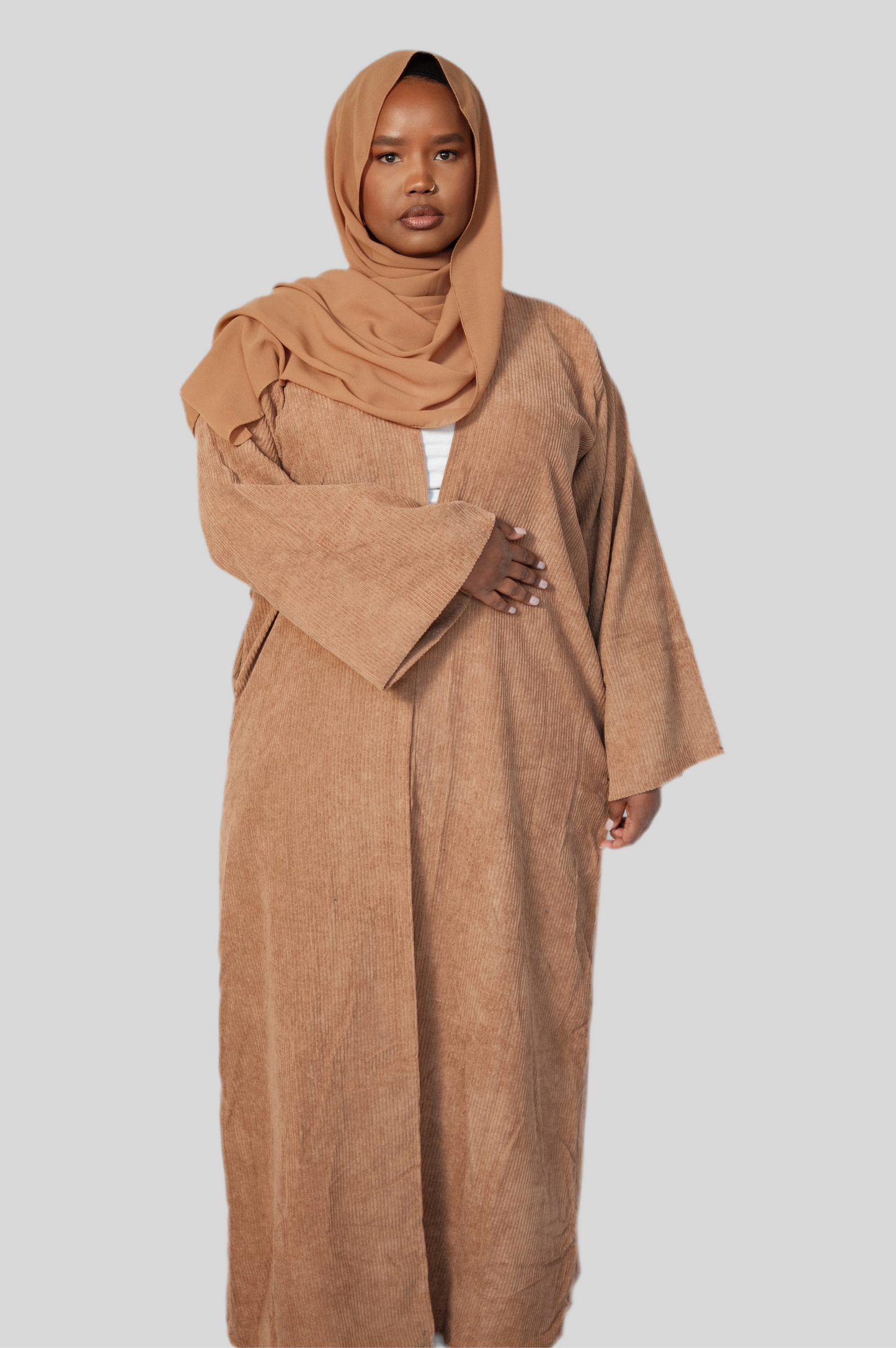 Camel Corduroy Open Abaya