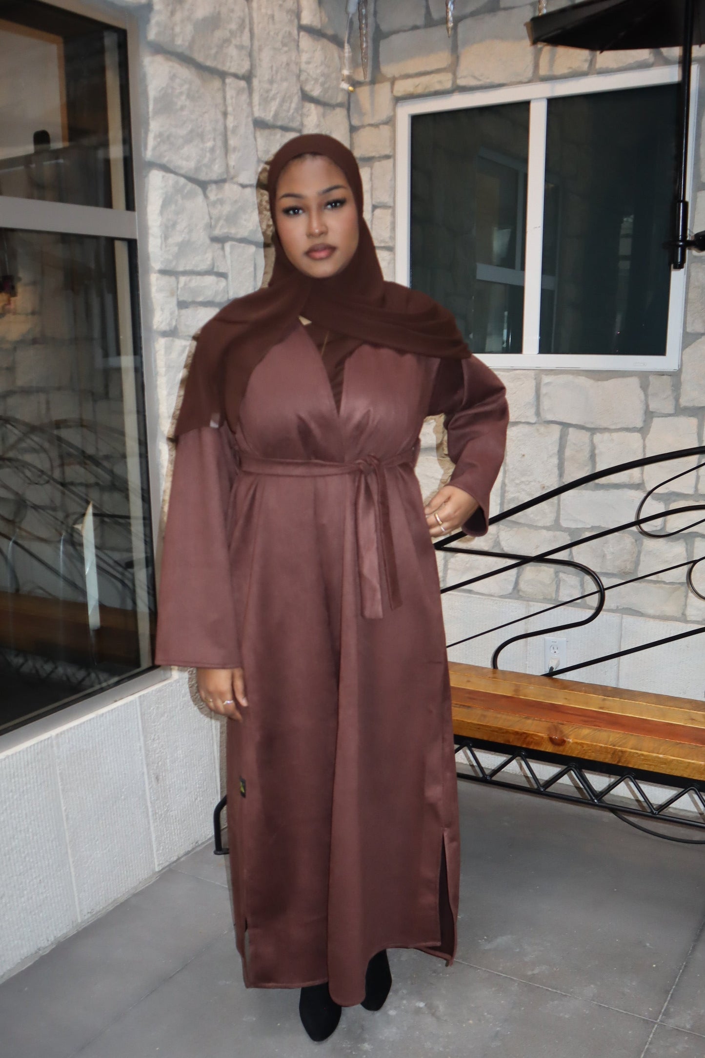 Deep Cocoa Suede Abaya