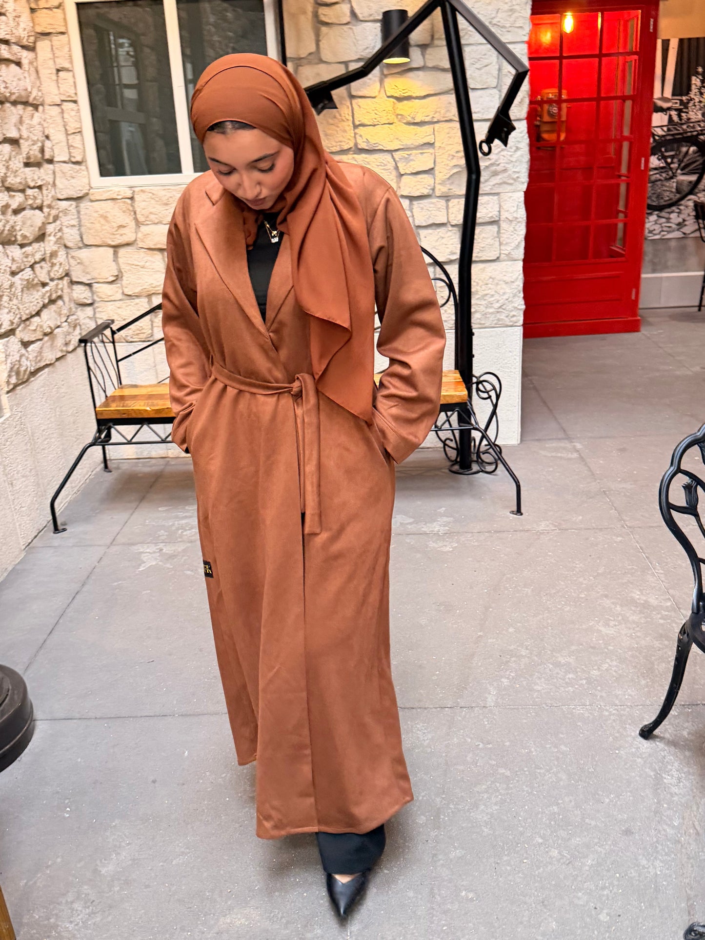 Chestnut Trench Suede Abaya