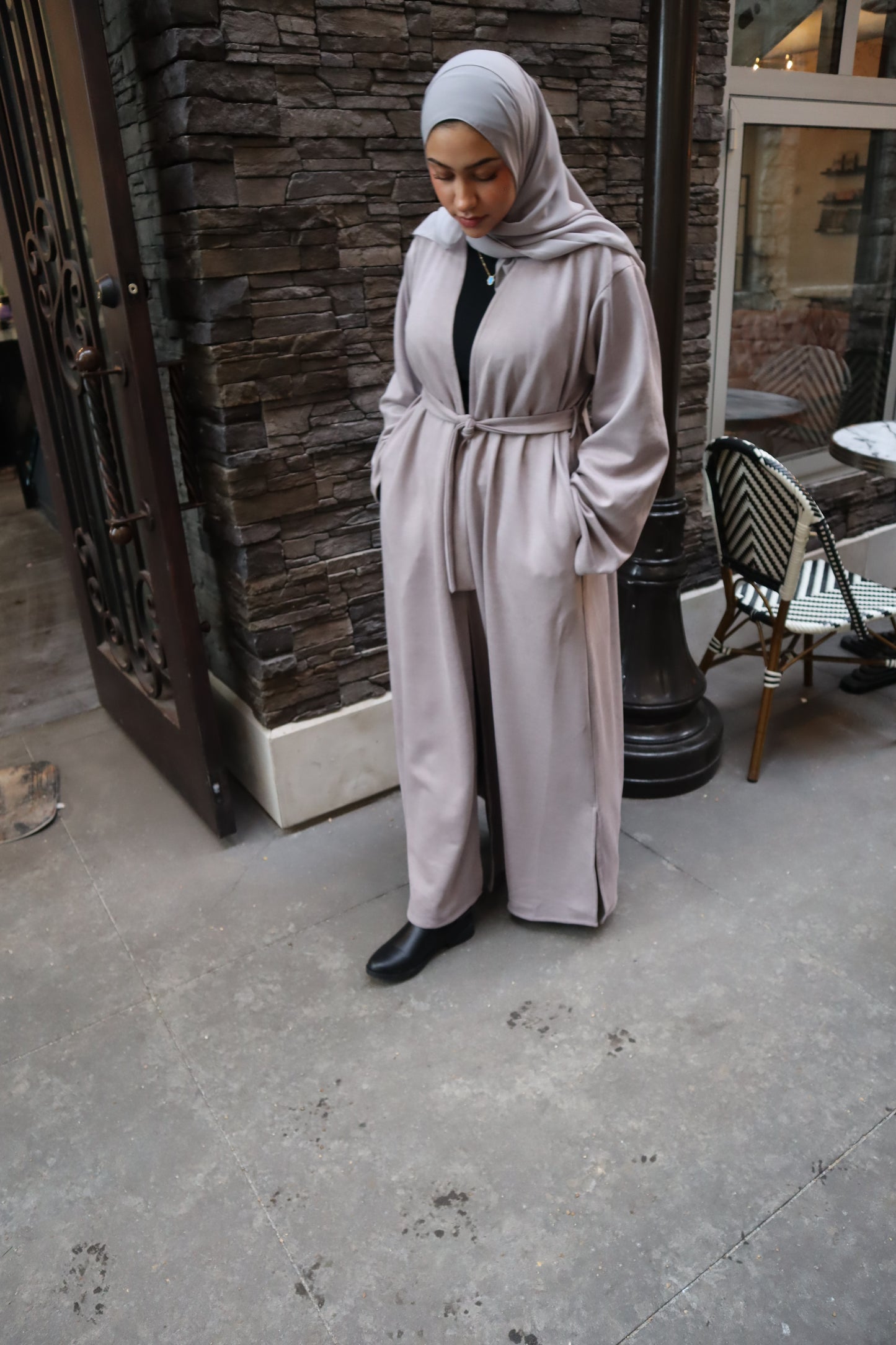 Soft Stone Grey Suede Abaya