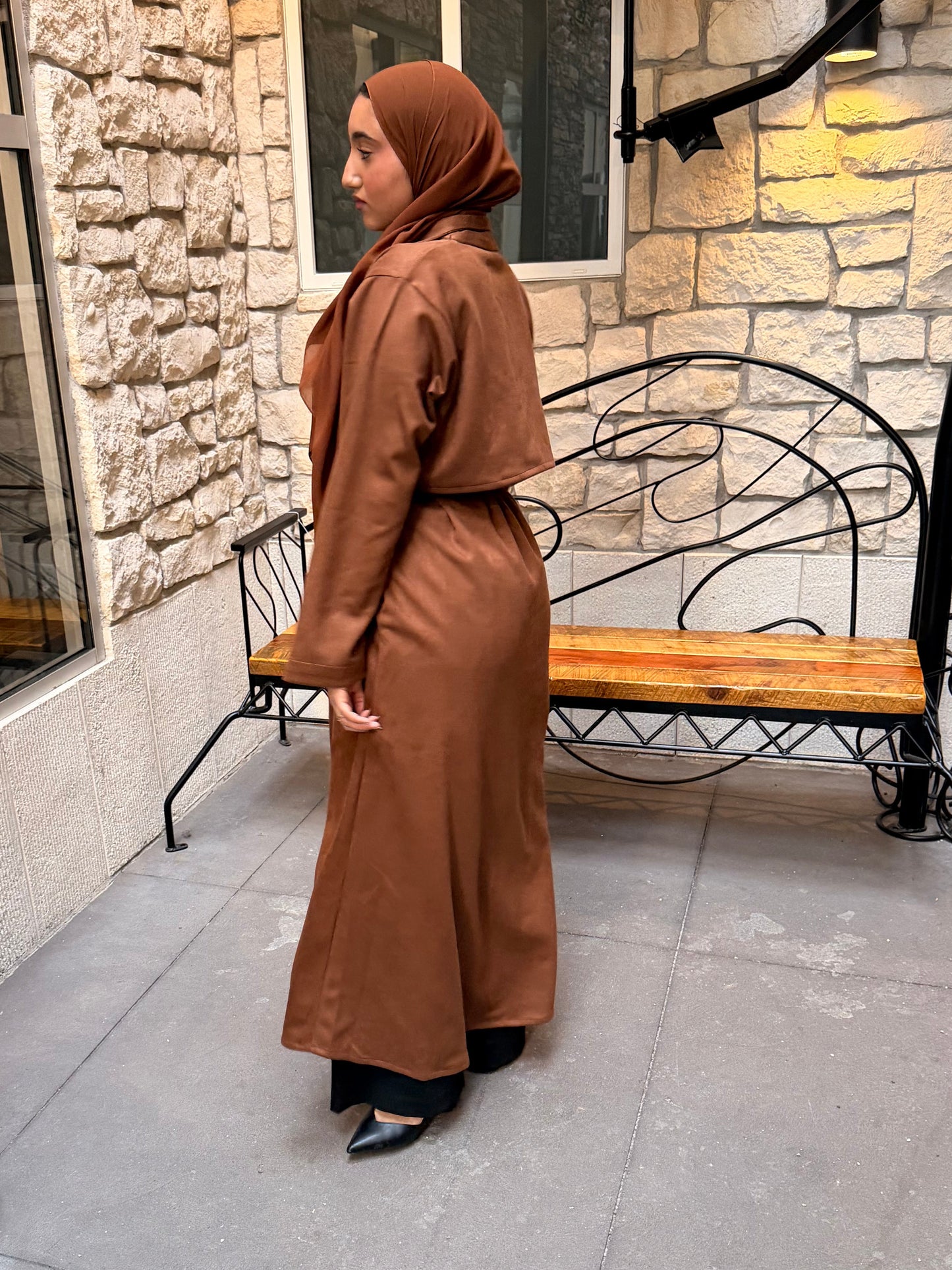 Chestnut Trench Suede Abaya
