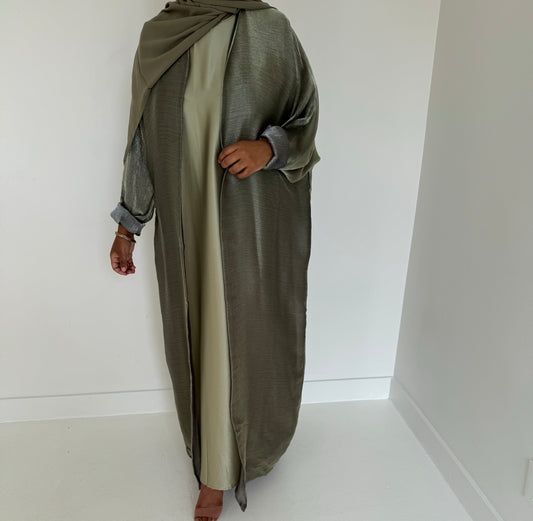 Amelia Abaya in Green/Sliver